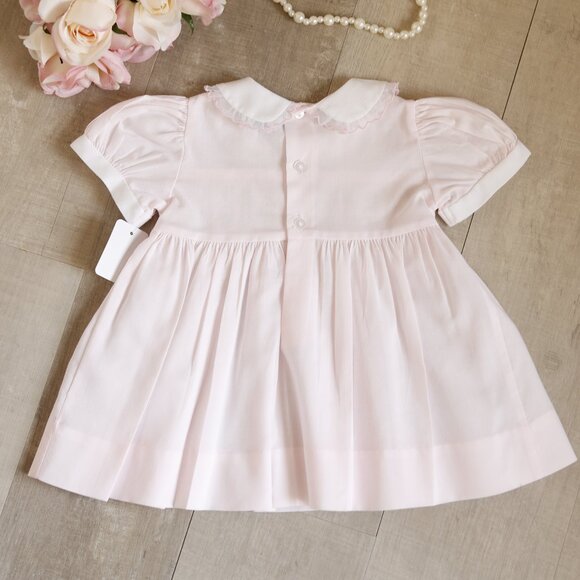 Pink Smocked Dress Feltman Brothers Friedknit 3 Months Organza Trim RARE NWT - Picture 3 of 5